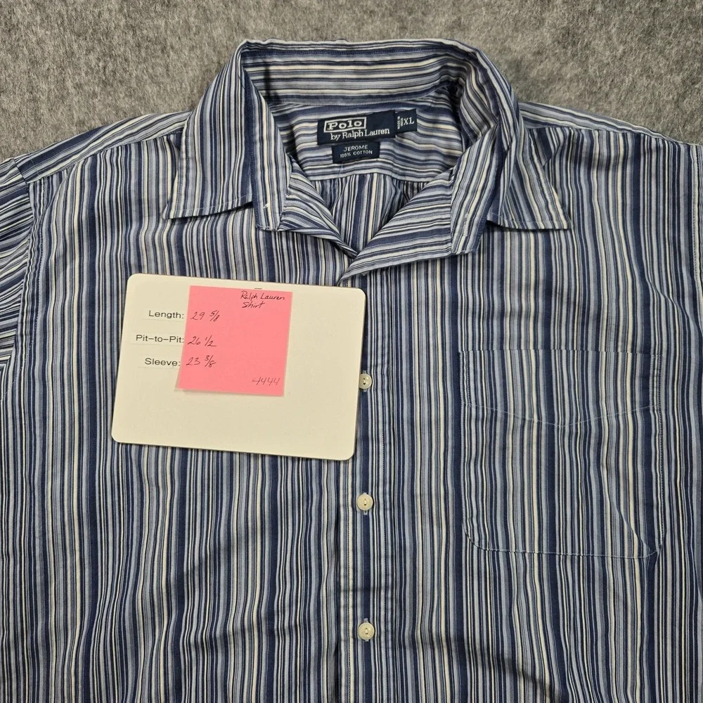 Polo Ralph Lauren Jerome Shirt Mens XL Blue Striped‎ Cotton Button Front Casual